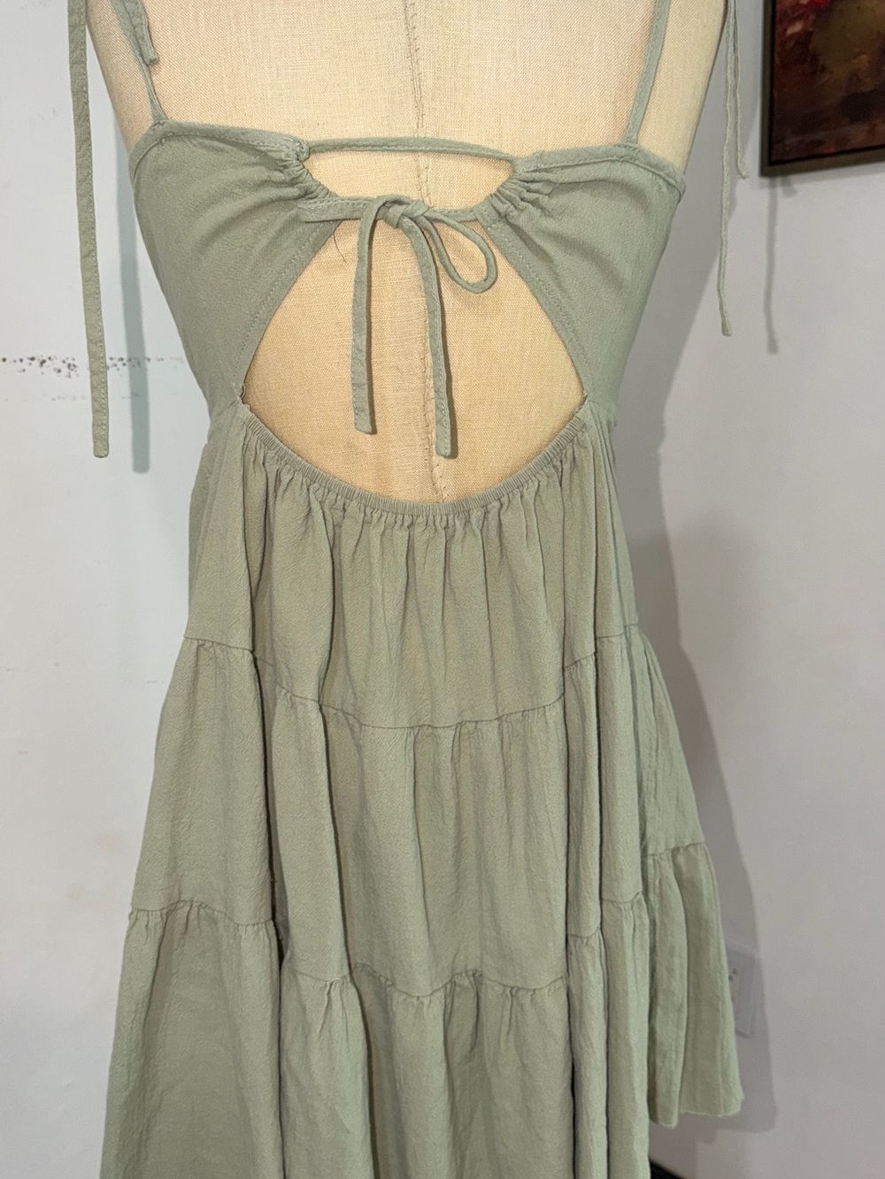 SHEIN Sage Green Backless Tiered Sundress